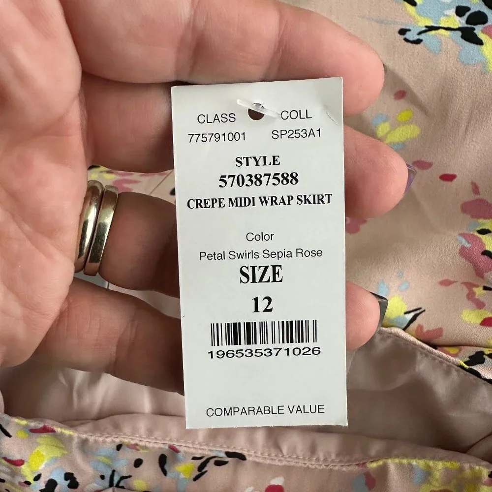NWT White House Black Market Crepe Midi Wrap Skirt Swirl Sepia Rose #WHBM34 - Picture 5 of 8